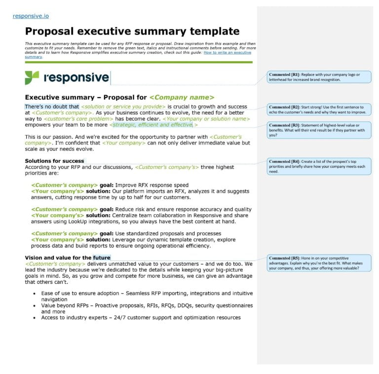 Proposal Executive Summary Template Thank You Responsive