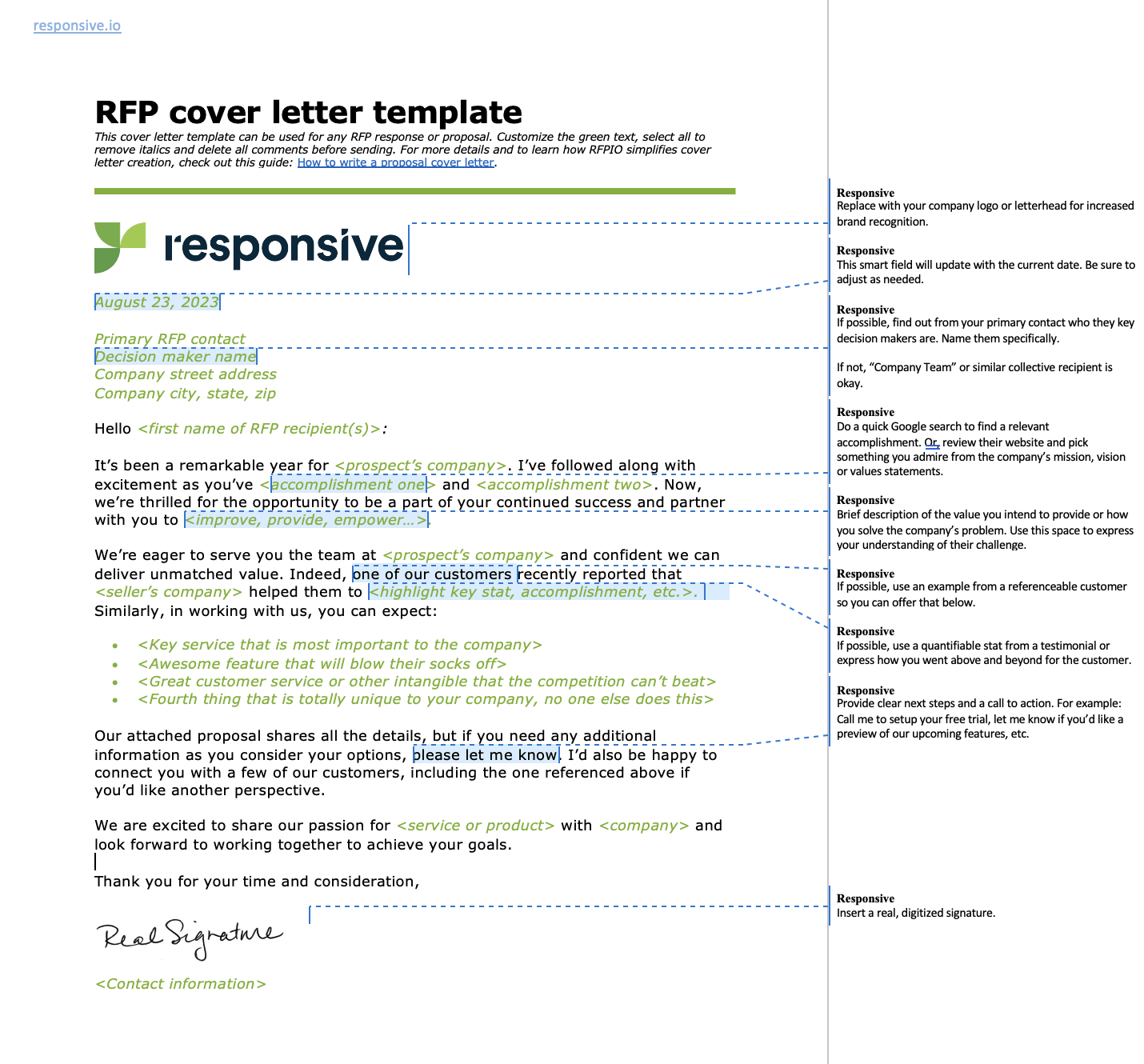 RFP Cover Letter Template Thank You Responsive