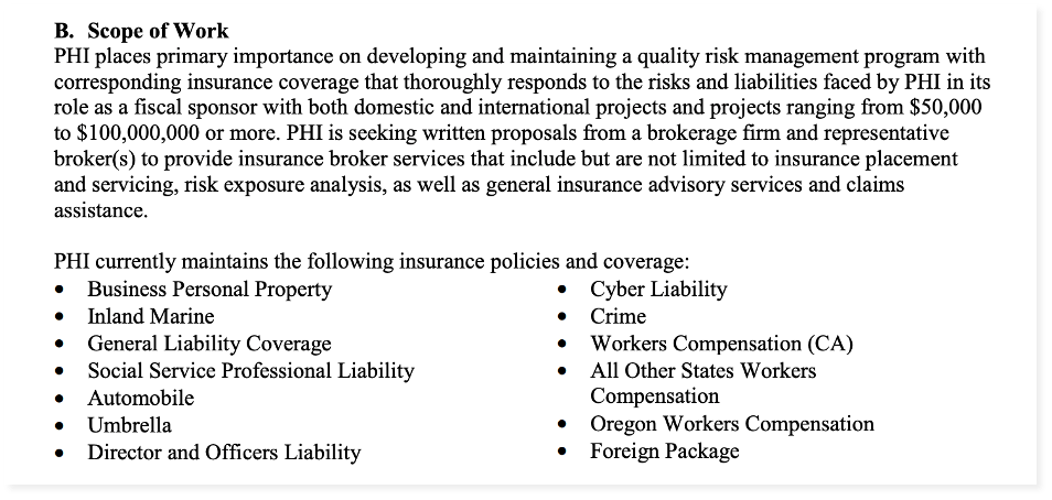 Insurance RFP examples