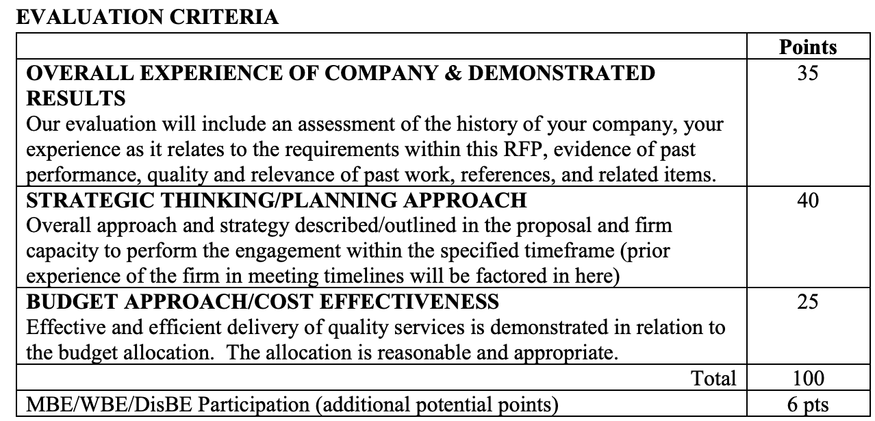 Employee benefits RFP evaluation criteria