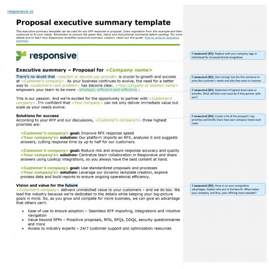 Request for Proposal Executive Summary Template Preview Image